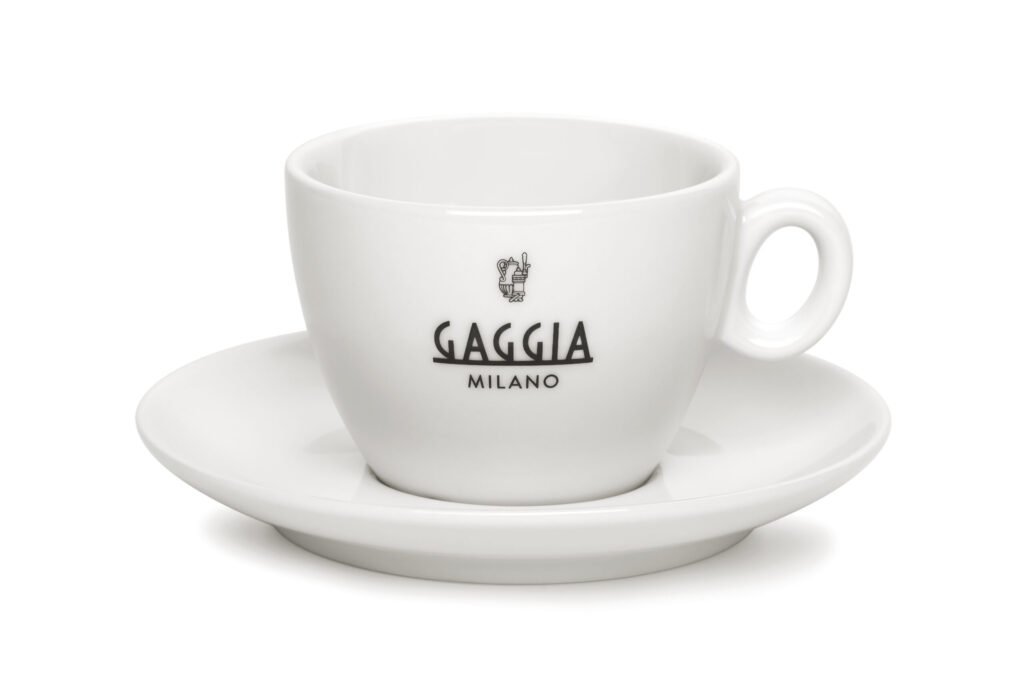 Tasse à cappuccino blanche Gaggia Milano et sa soucoupe